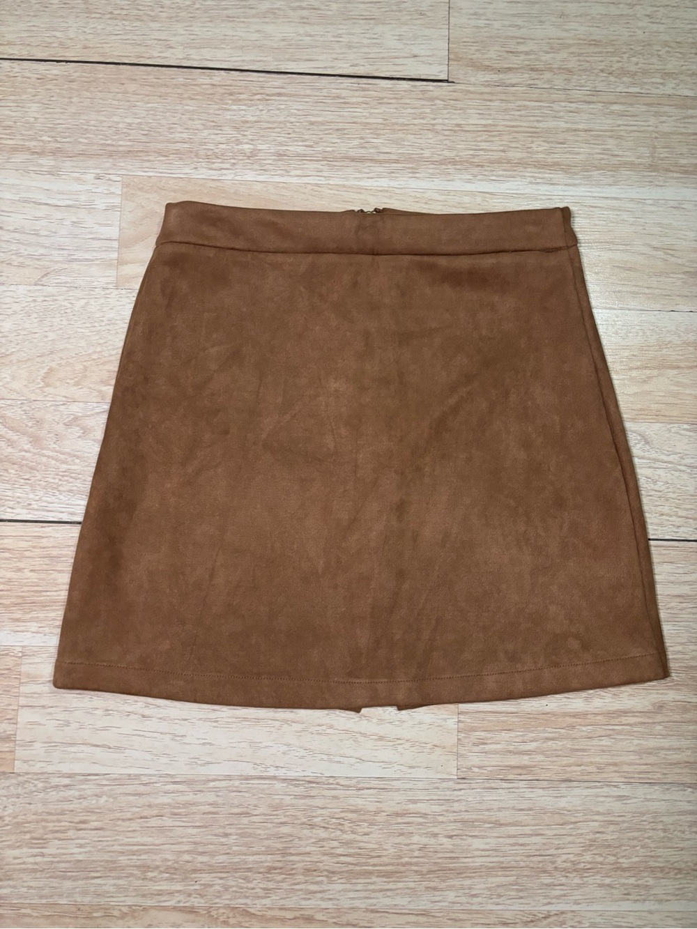 Trovare Faux Suede Mini Skirt Brown Size M Medium Back Zip Casual Fall A-Line